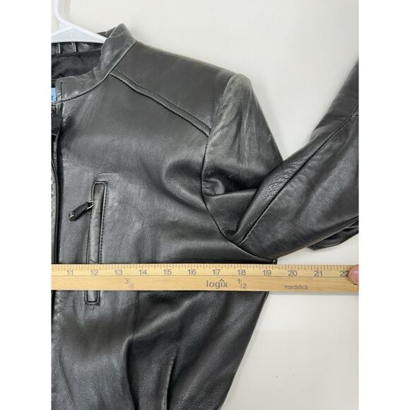 Reaction by Kenneth Cole Womens Jacket Size Small Black Leather Zip Up Lined - Picture 10 of 13
